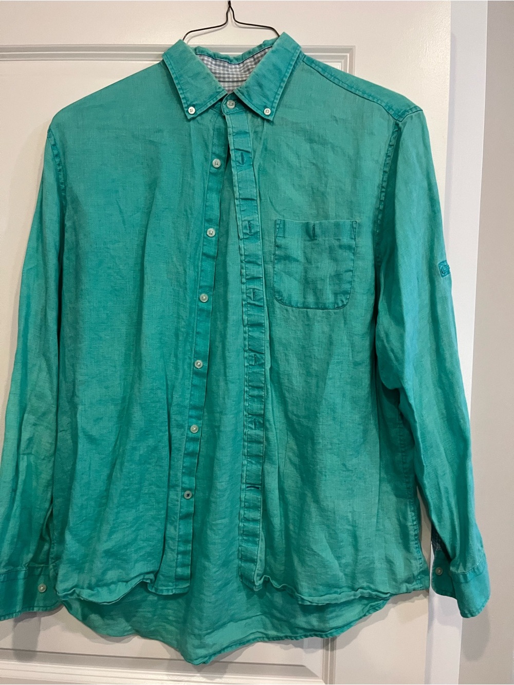 Hickey freeman xl green long sleeve button down shirt linen